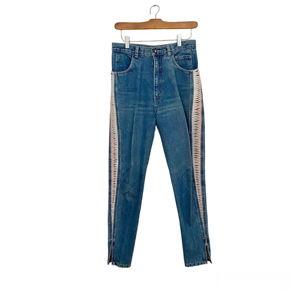 90s LA Gear Jeans 28 Cutout Skinny Mom Jeans High Waist ANKLE ZIP Jeans Denim